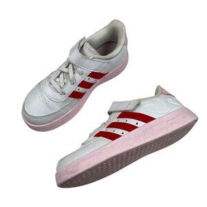Adidas Girls White Sneaker Shoes Strap Top Embossed Heart Details Kids 1.5
